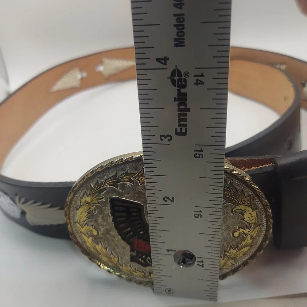 Goldwing Eagle Western Belt Black Leather Silver Gold‎ Tone Mens Size 38